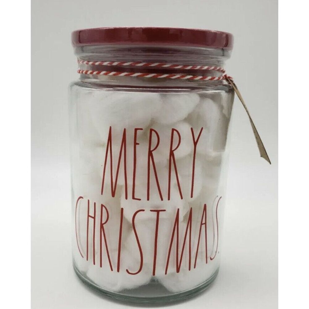 New Sealed Rae Dunn Merry Christmas Cotton‎ Ball Jar With Lid 60 Balls